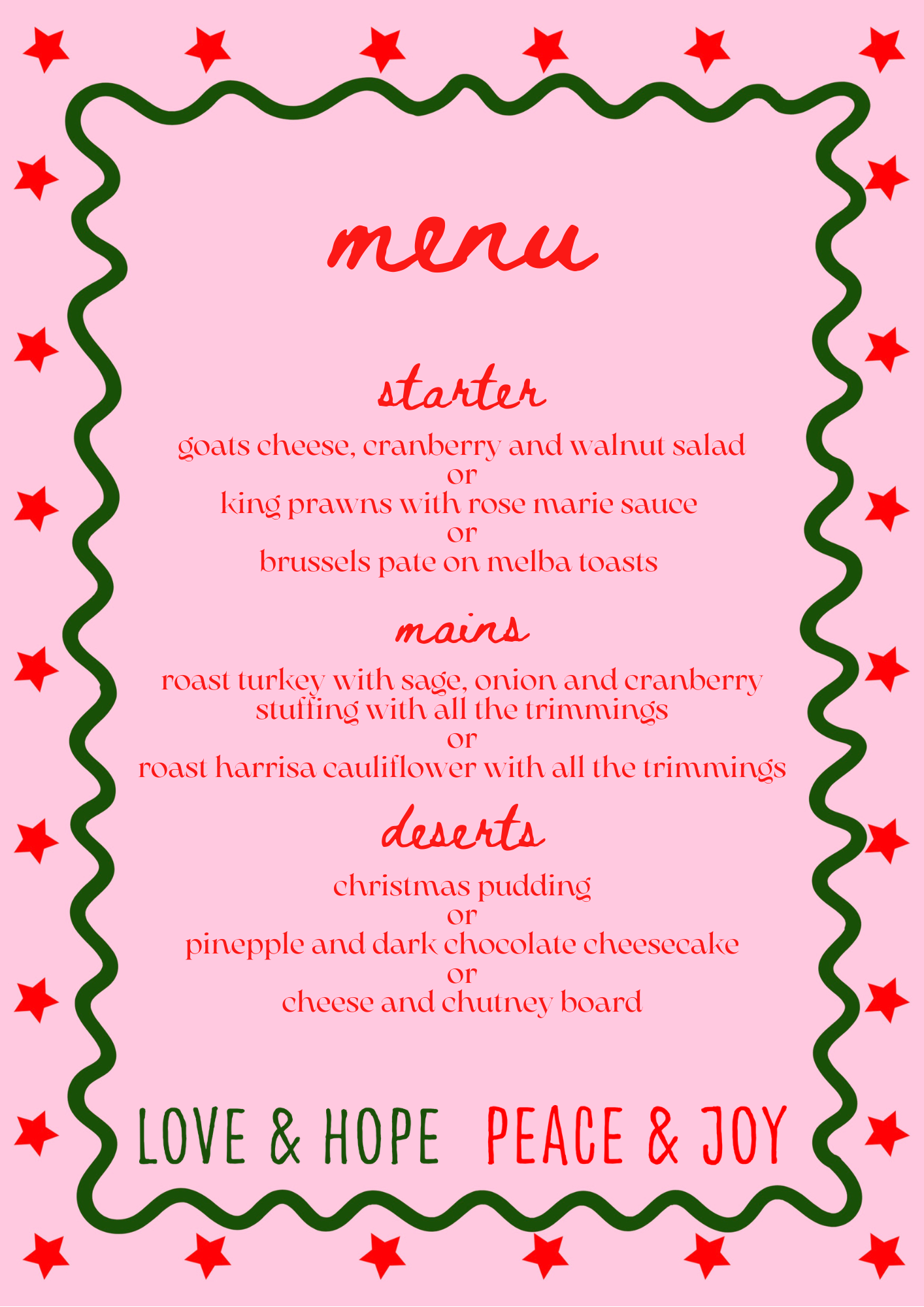 Christmas Peace & Joy Menu (Digital Download)
