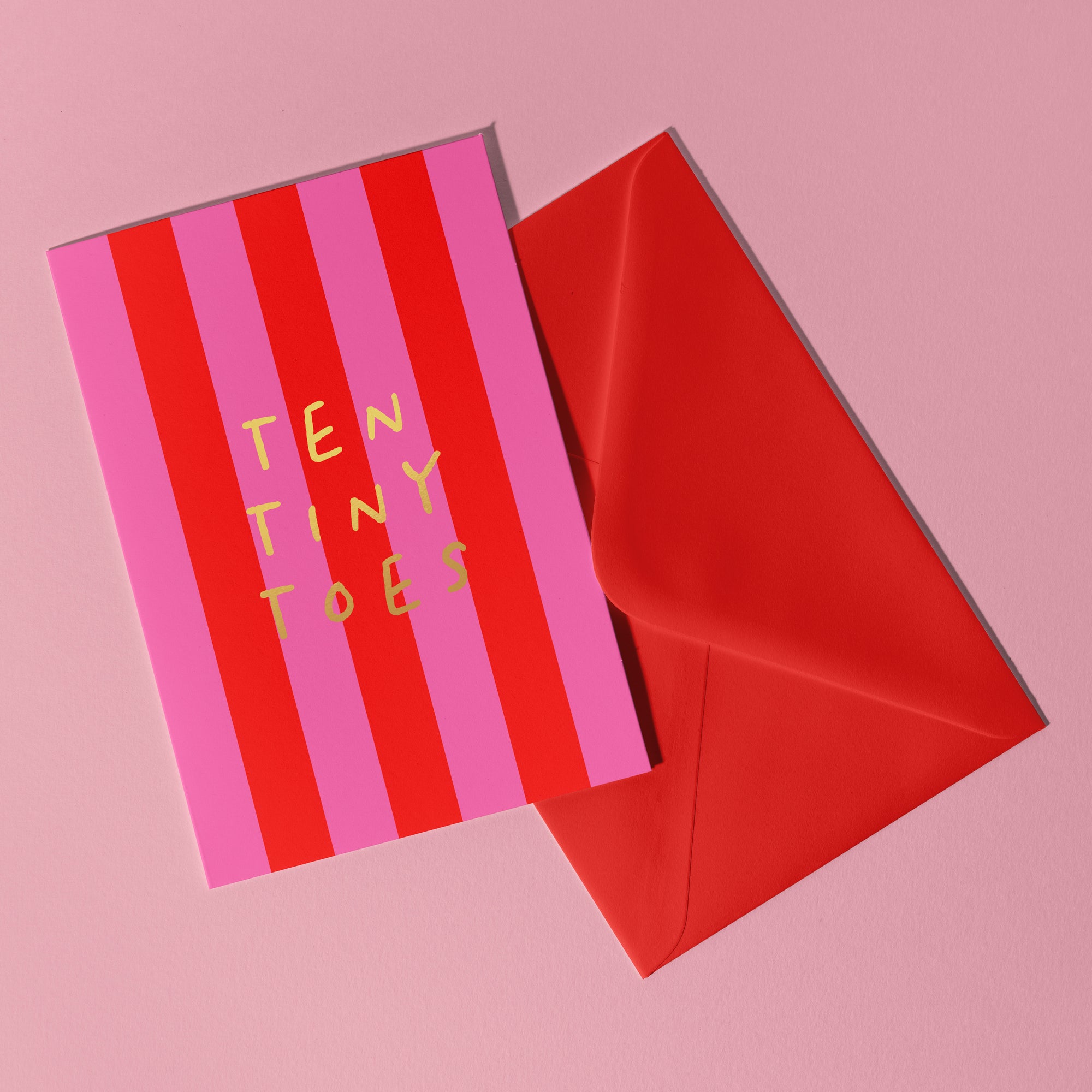 A6 Ten Tiny Toes Foil Card Red & Pink