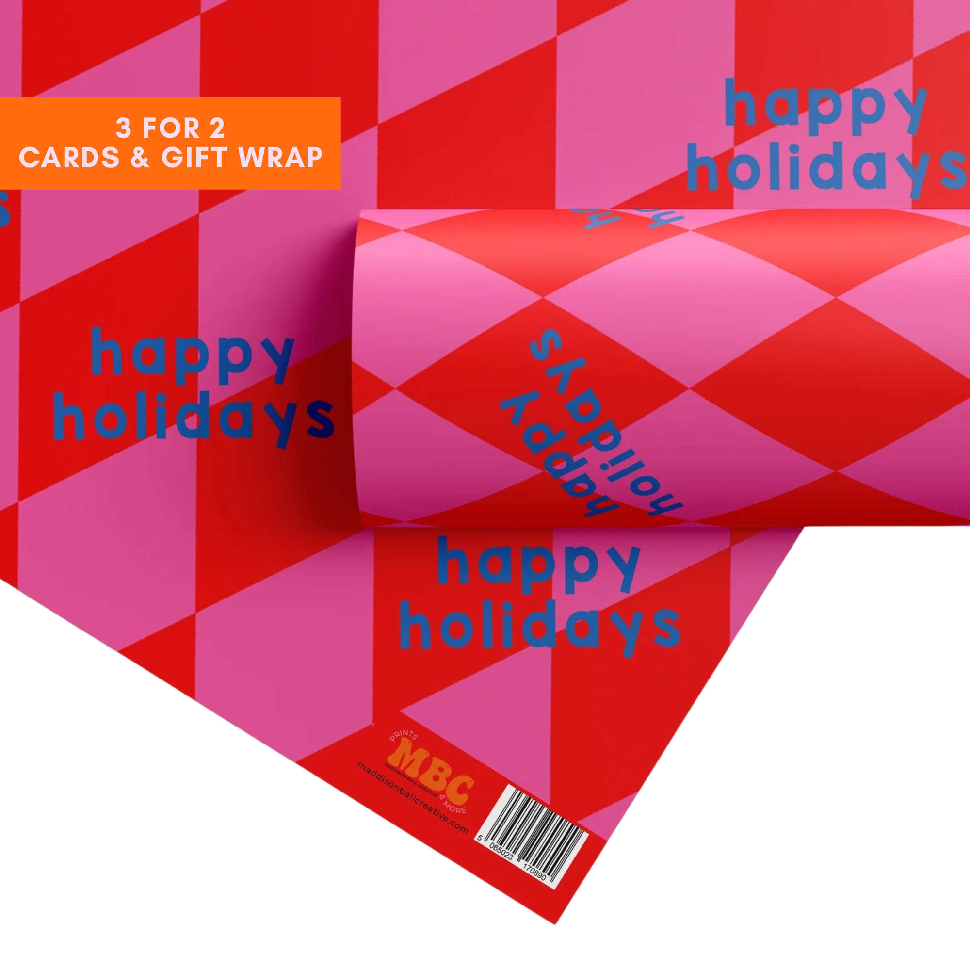 Red & Pink Seasons Greetings Gift Wrap