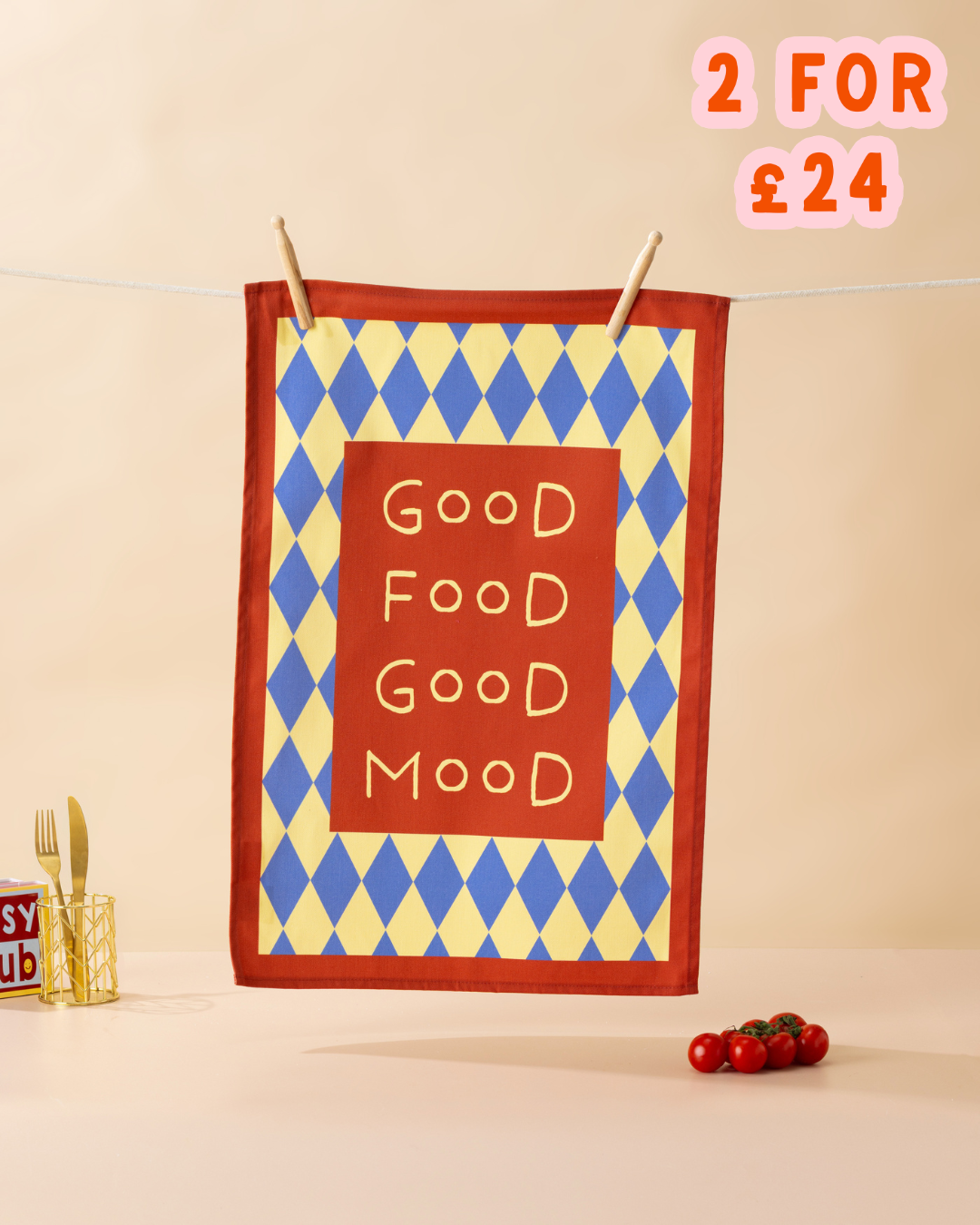 Good Food Good Mood Tea Towel