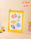 Yellow Postcard Tea Towel