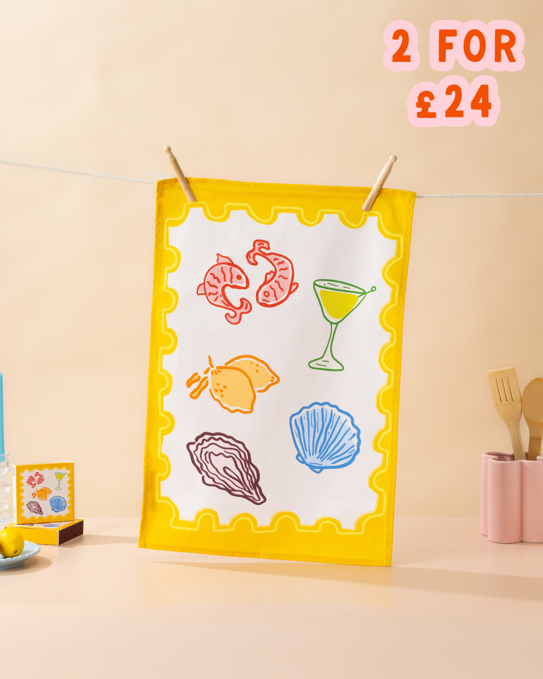 Yellow Postcard Tea Towel
