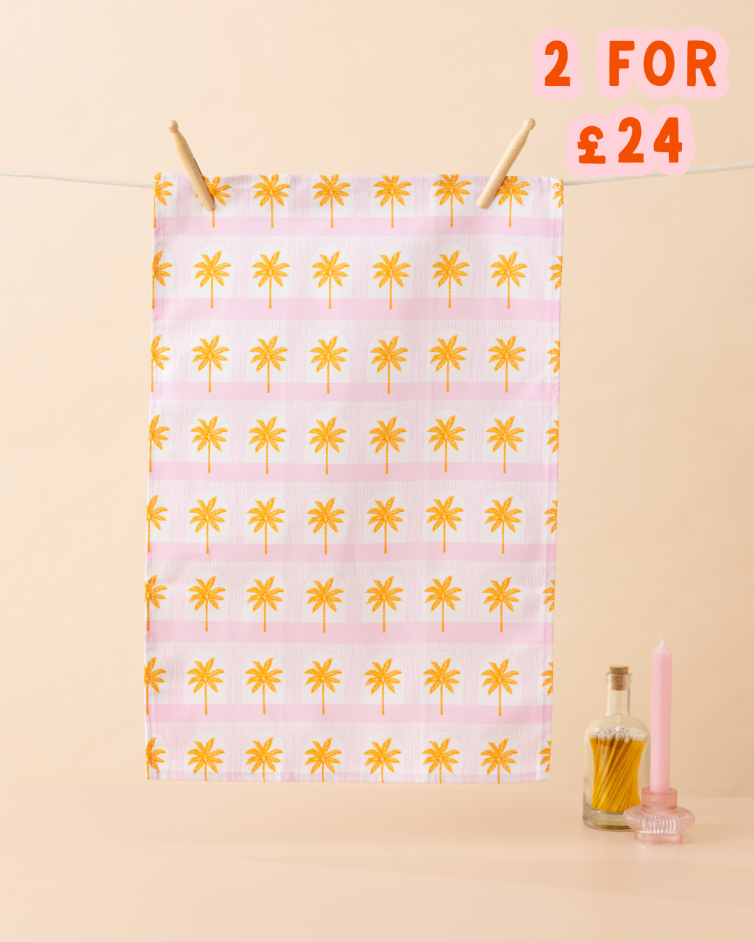 Palm Tile Pink Tea Towel
