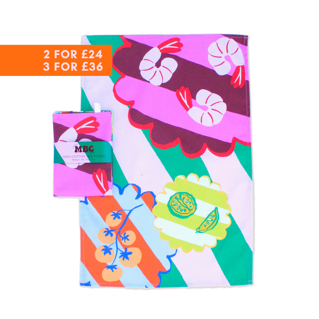 Prawn Kitchen Print Tea Towel