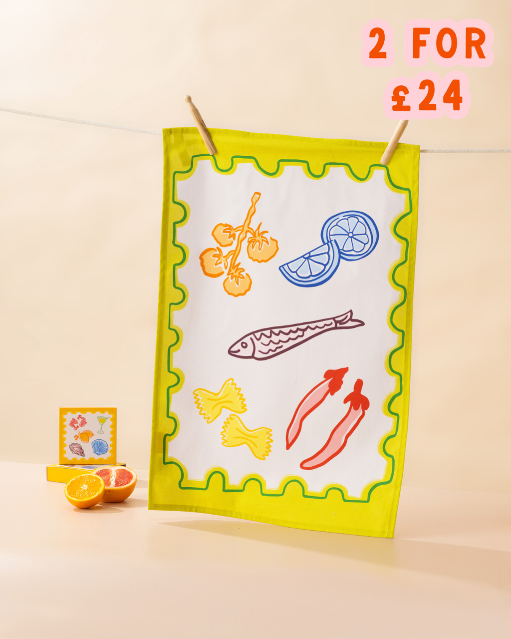 Green Postcard Tea Towel