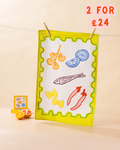 Green Postcard Tea Towel