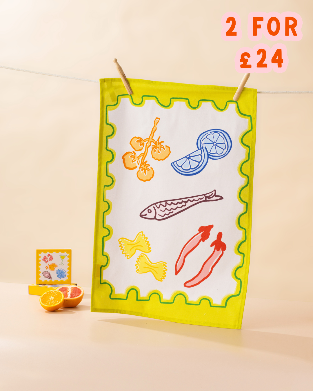 Green Postcard Tea Towel