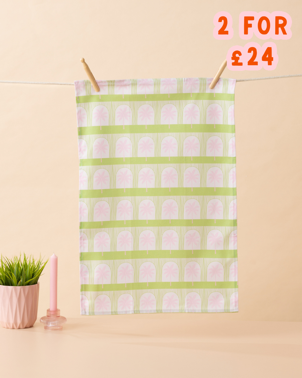 Palm Tile Green Tea Towel