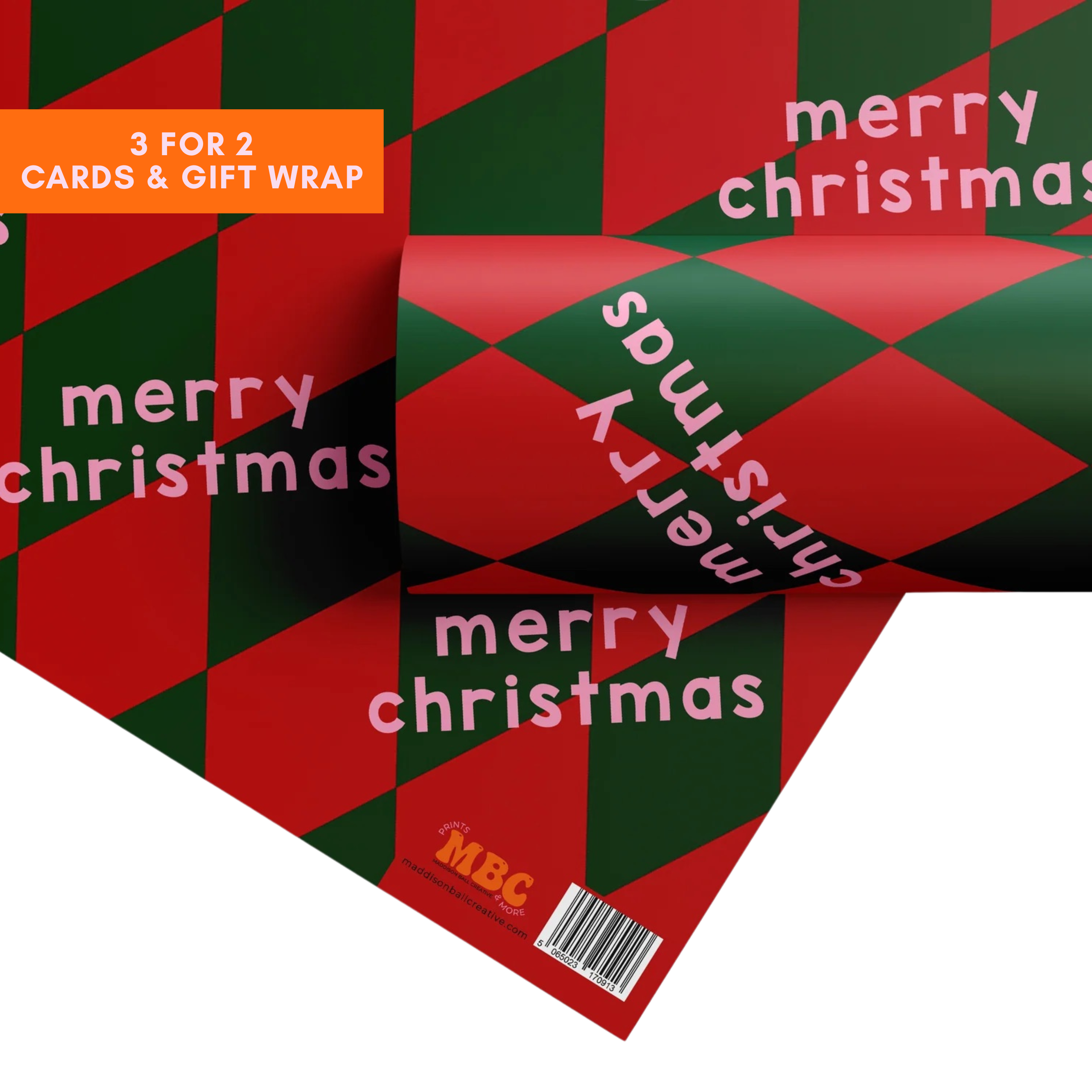 Red & Green Merry Christmas Gift Wrap
