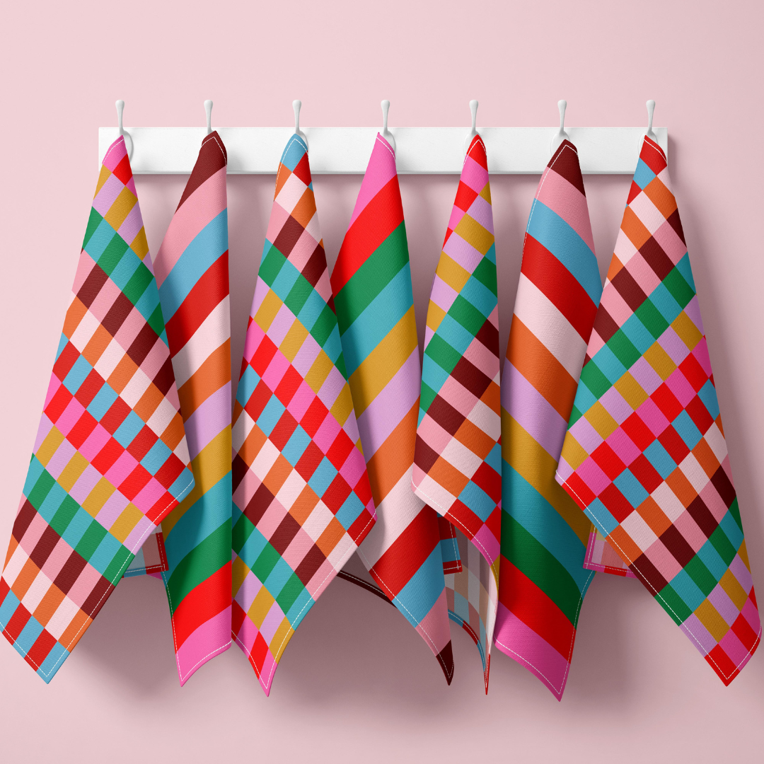 Christmas Multi Stripe Tea Towel