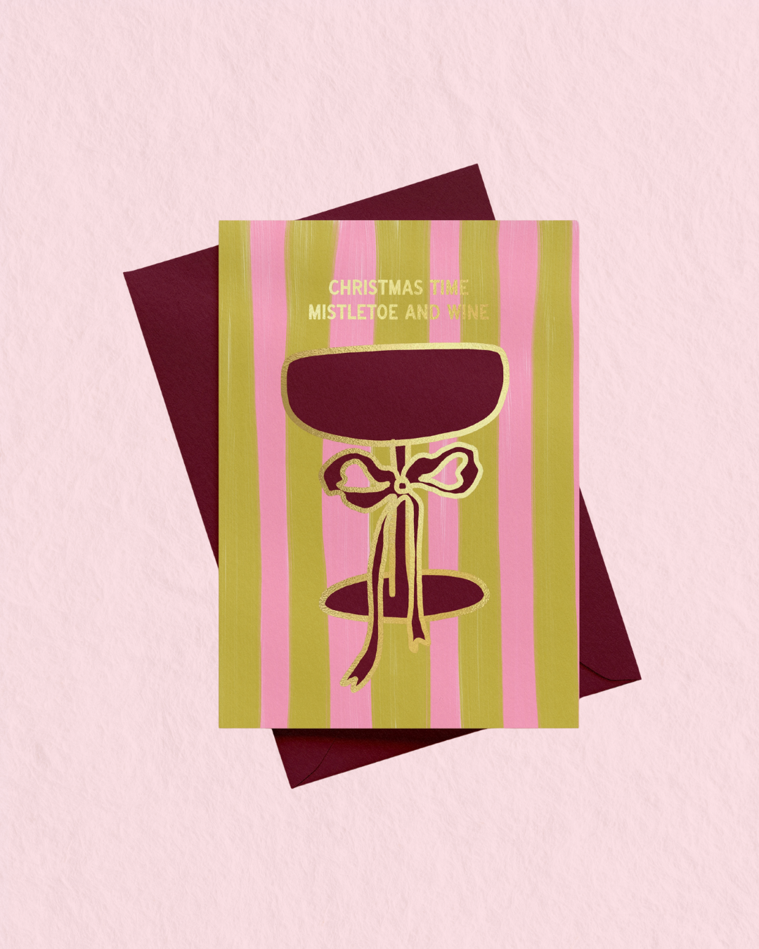 Christmas Time Mistletoe And Wine Gold Foil Christmas Card