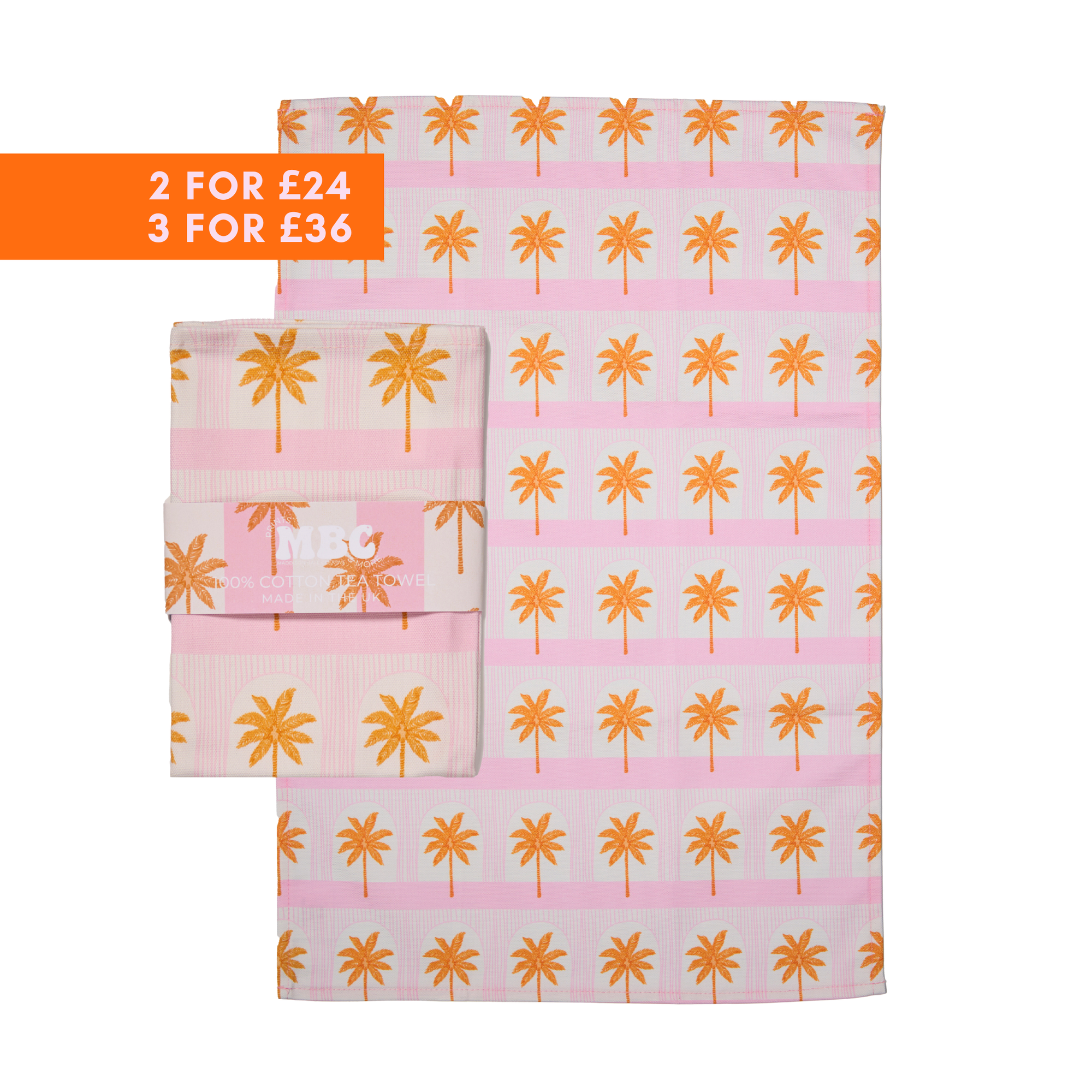 Palm Tile Pink Tea Towel