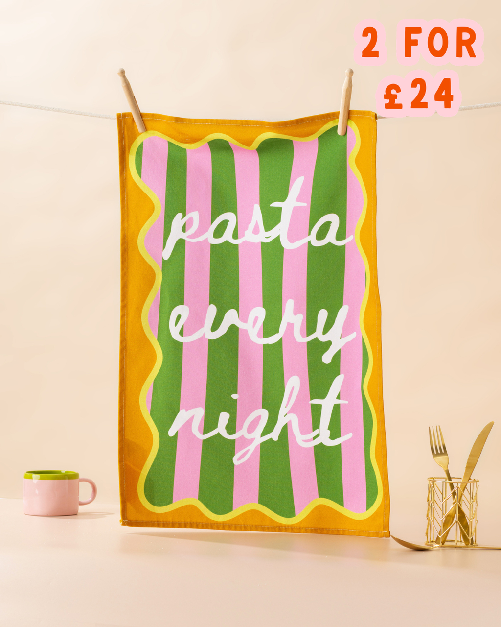 Pasta Every Night Tea Towel