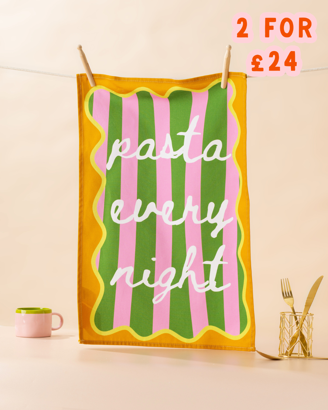 Pasta Every Night Tea Towel