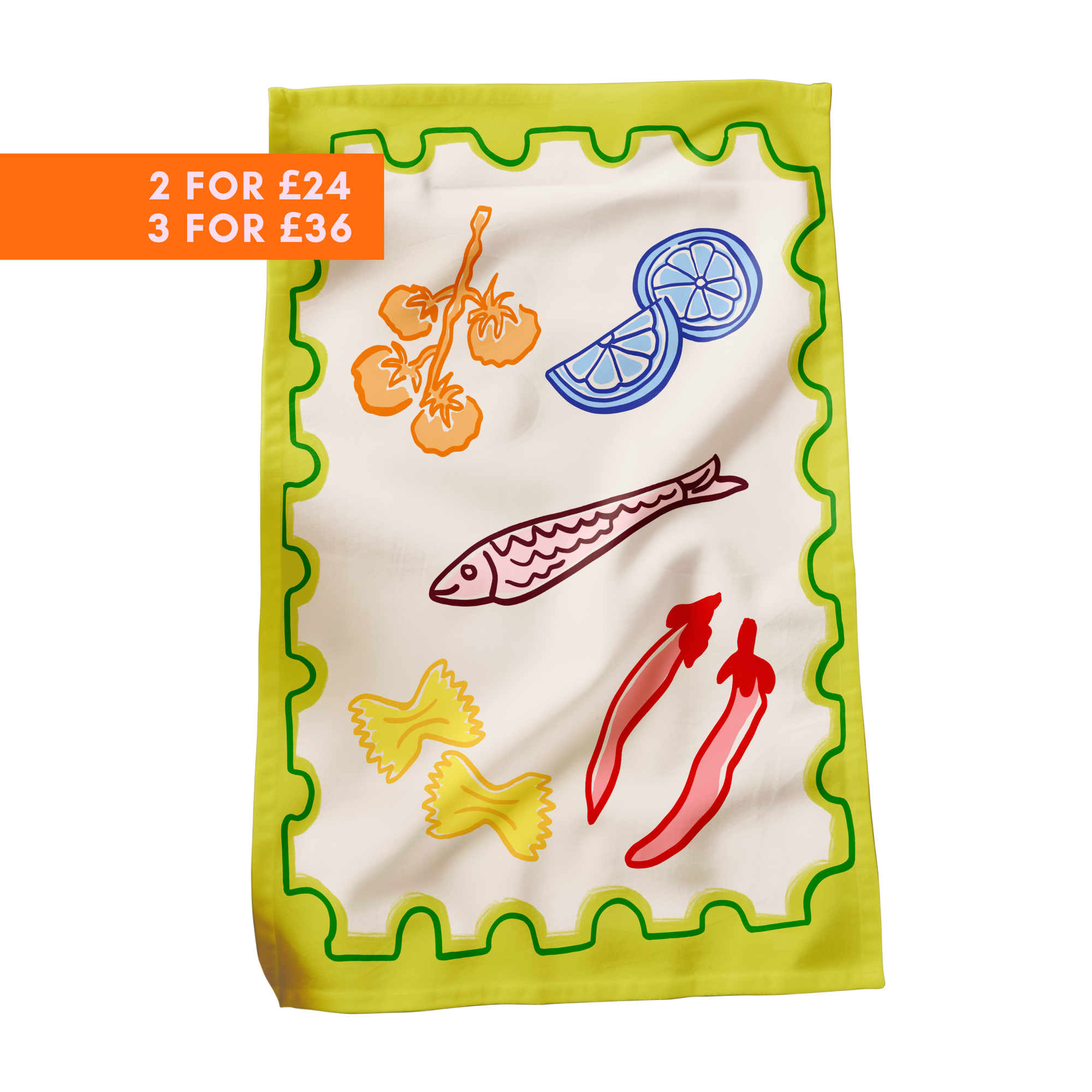 Green Postcard Tea Towel