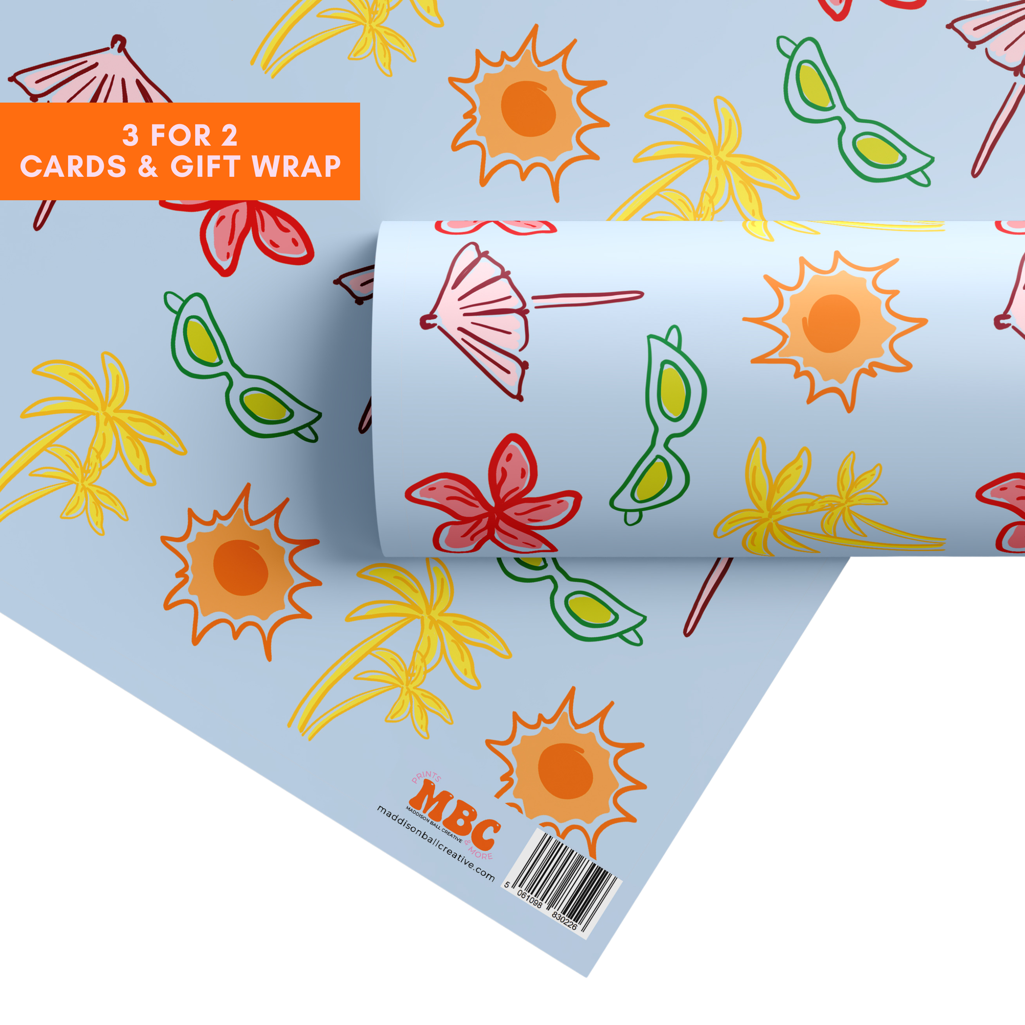 Blue Postcard Pattern Gift Wrap