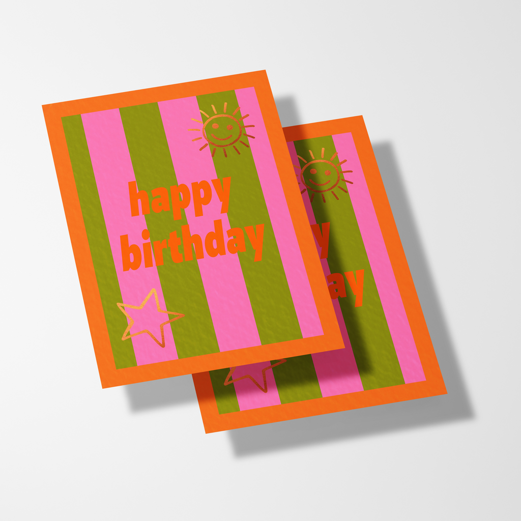 A6 Happy Birthday Stripe Foil Card