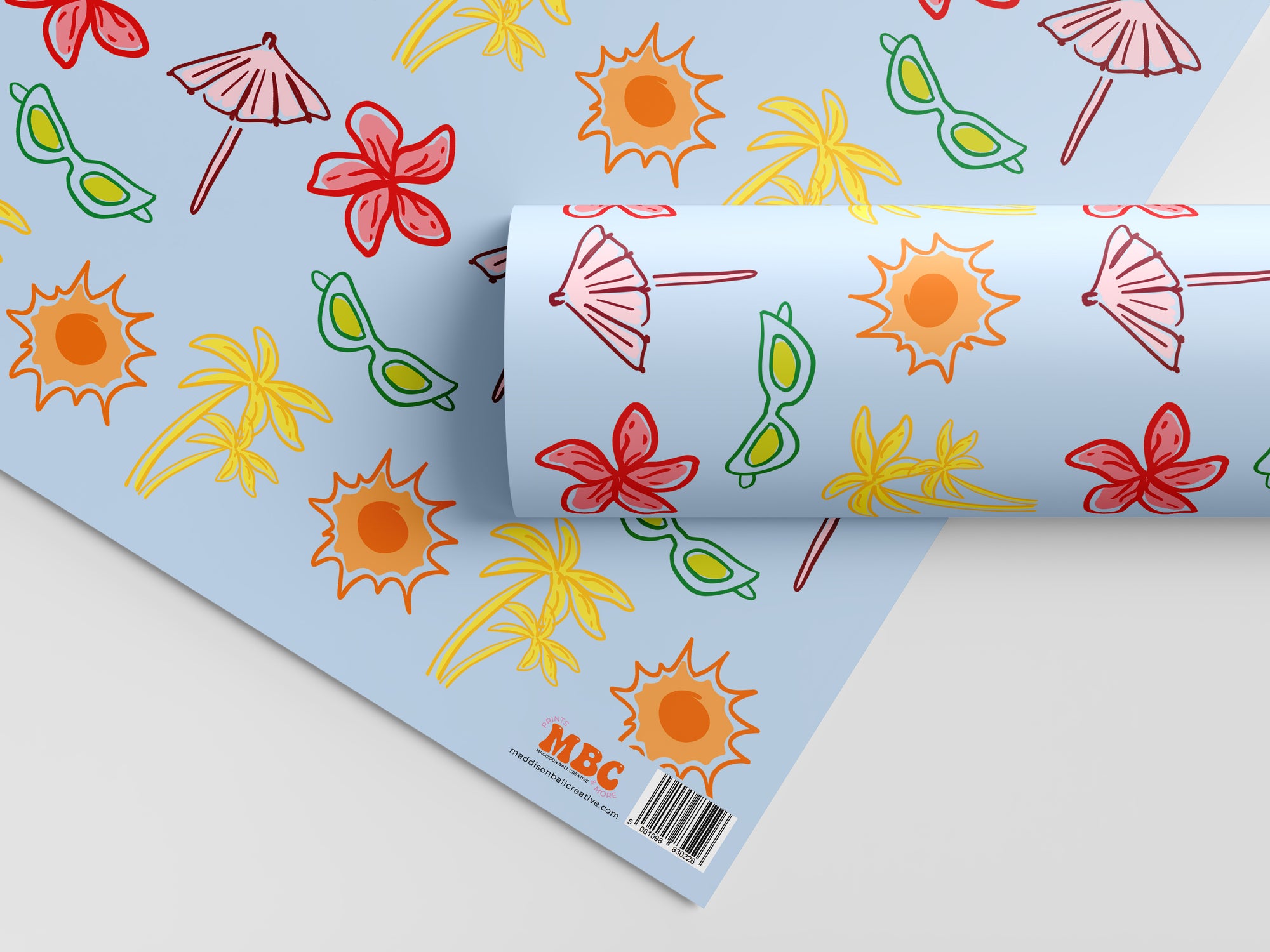 Blue Postcard Pattern Gift Wrap