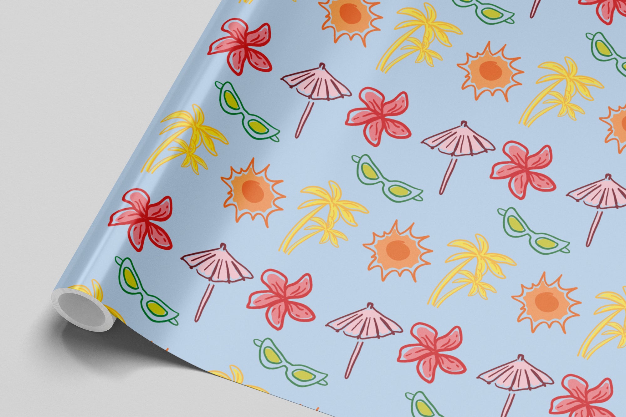 Blue Postcard Pattern Gift Wrap