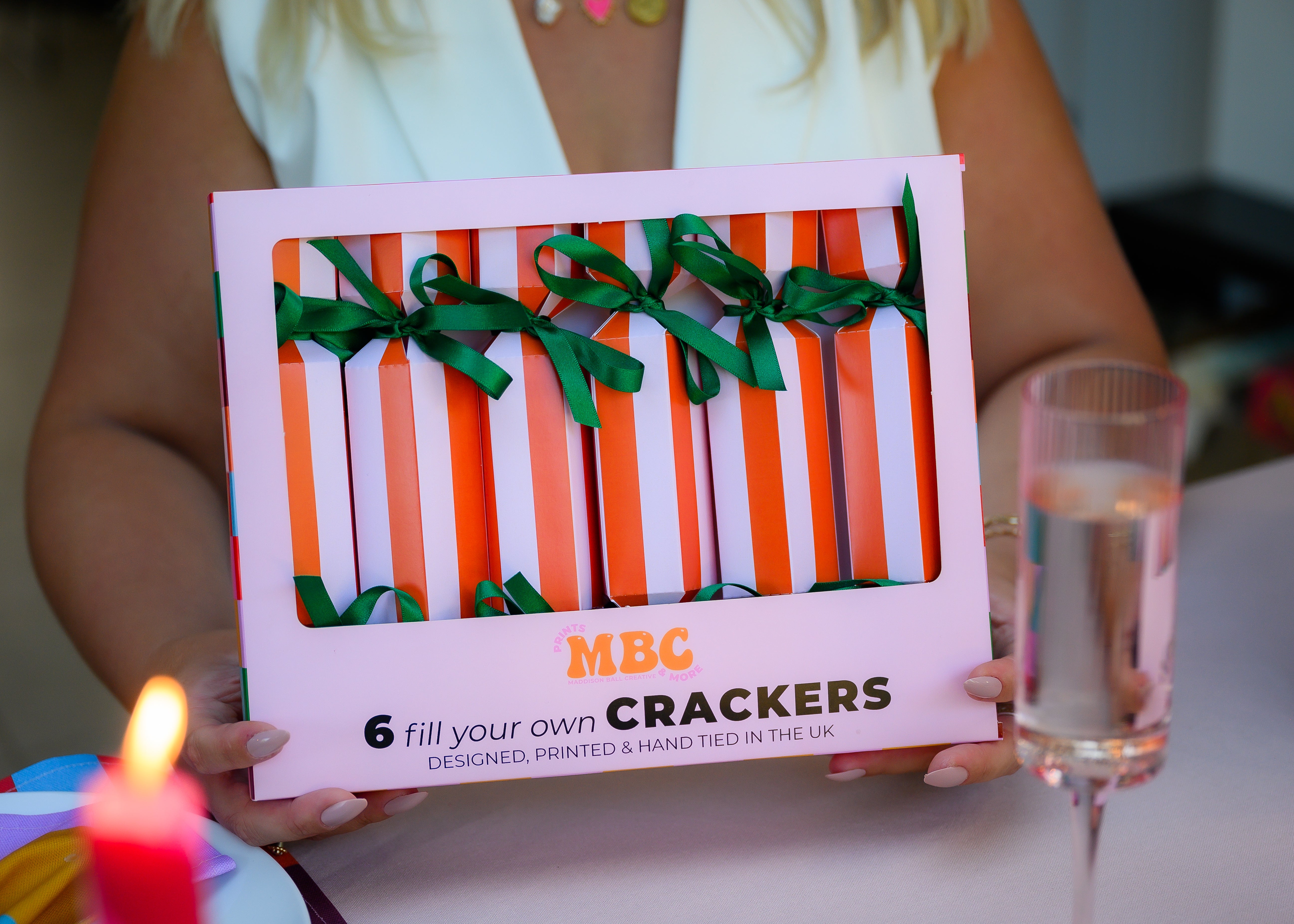 Pink & Orange Stripe Christmas Crackers