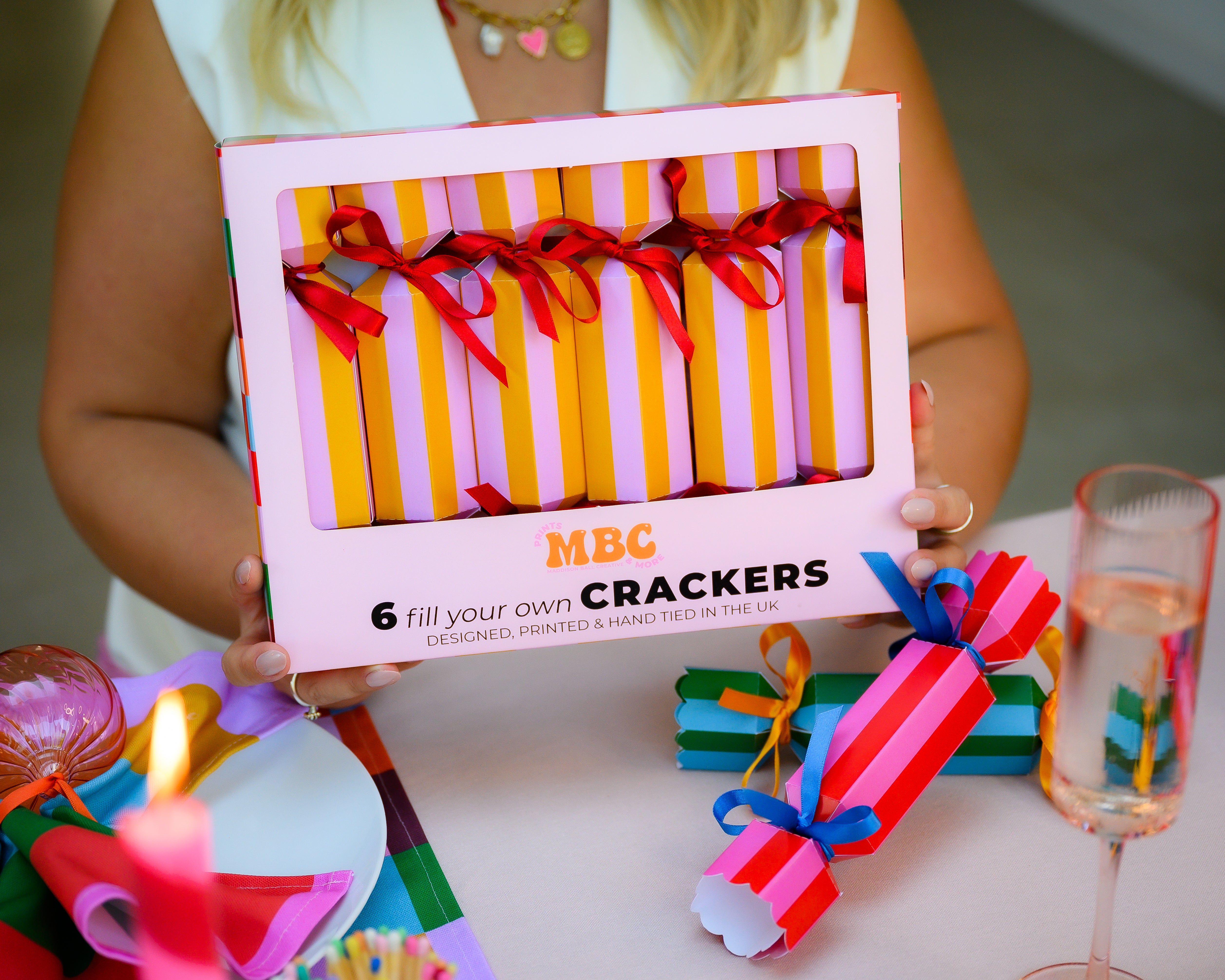 Lilac & Mustard Stripe Christmas Crackers