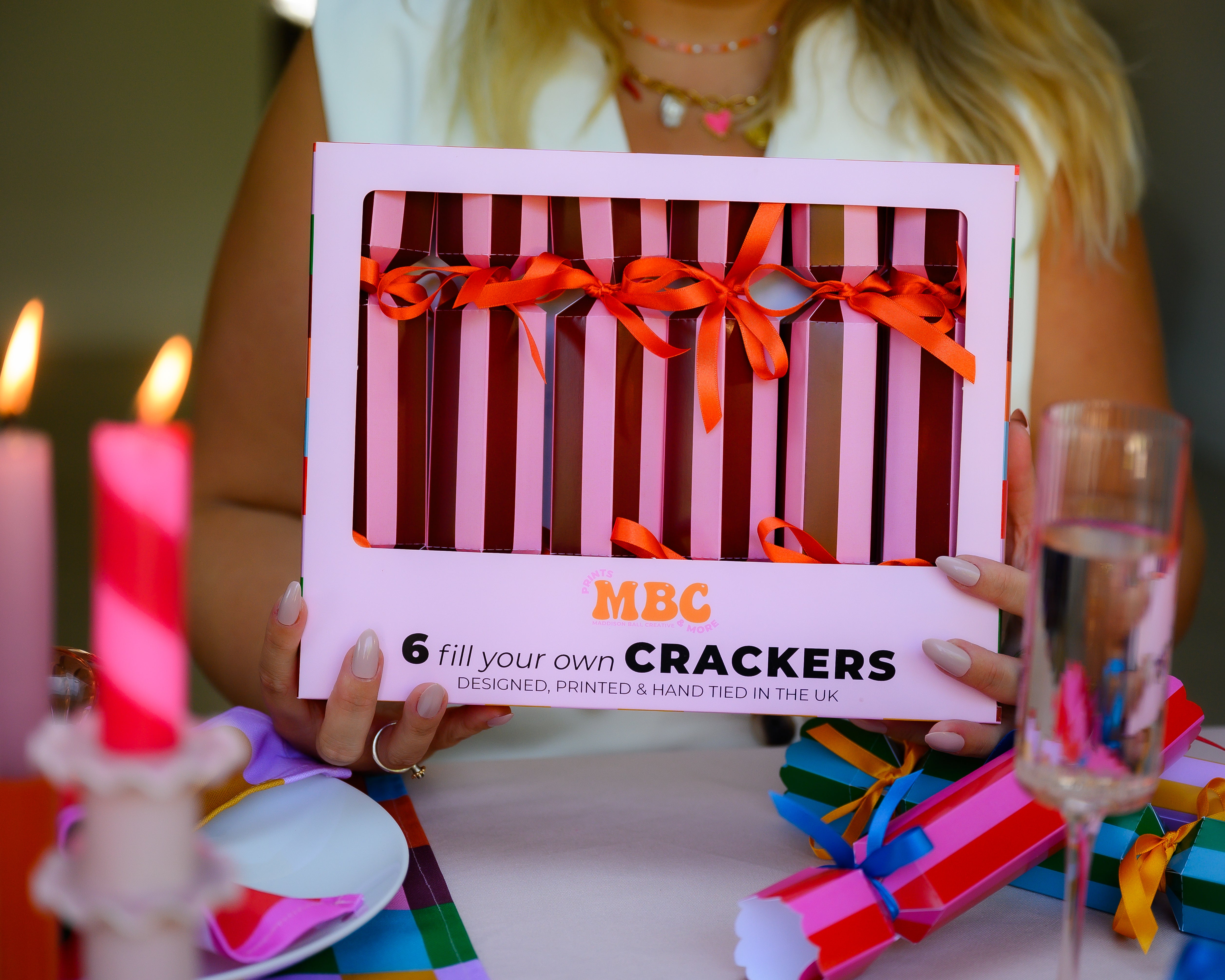 Pink & Maroon Stripe Christmas Crackers