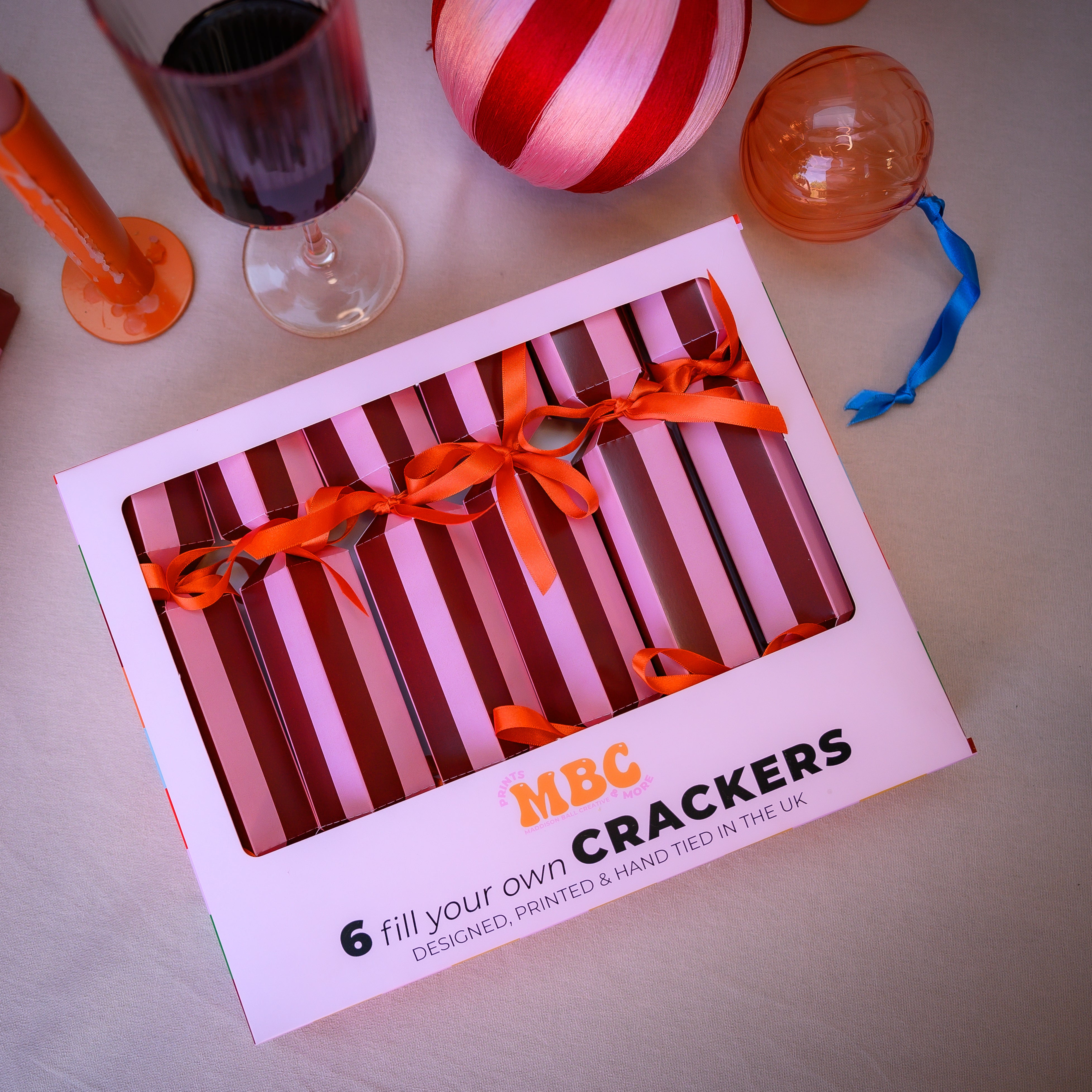 Pink & Maroon Stripe Christmas Crackers