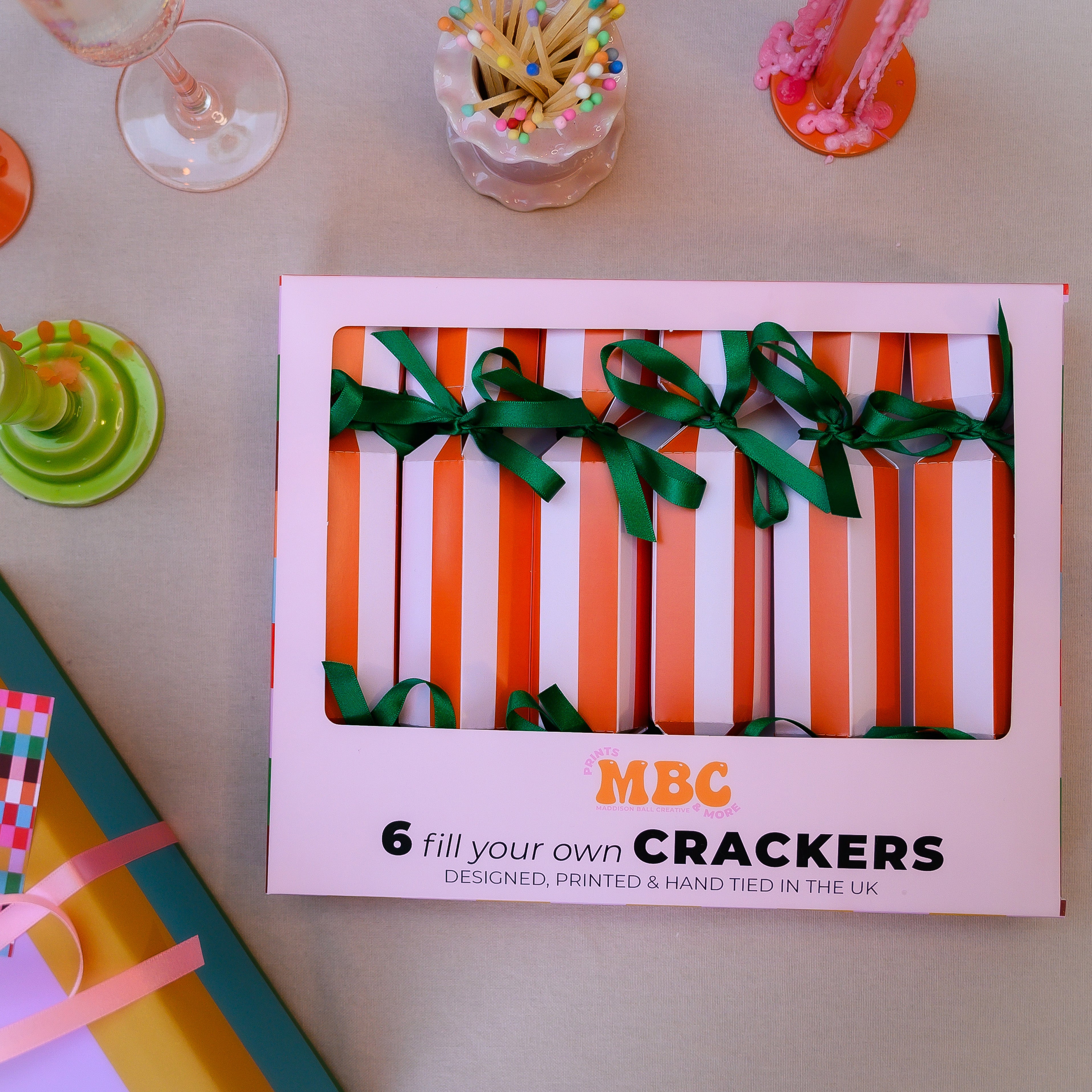 Pink & Orange Stripe Christmas Crackers