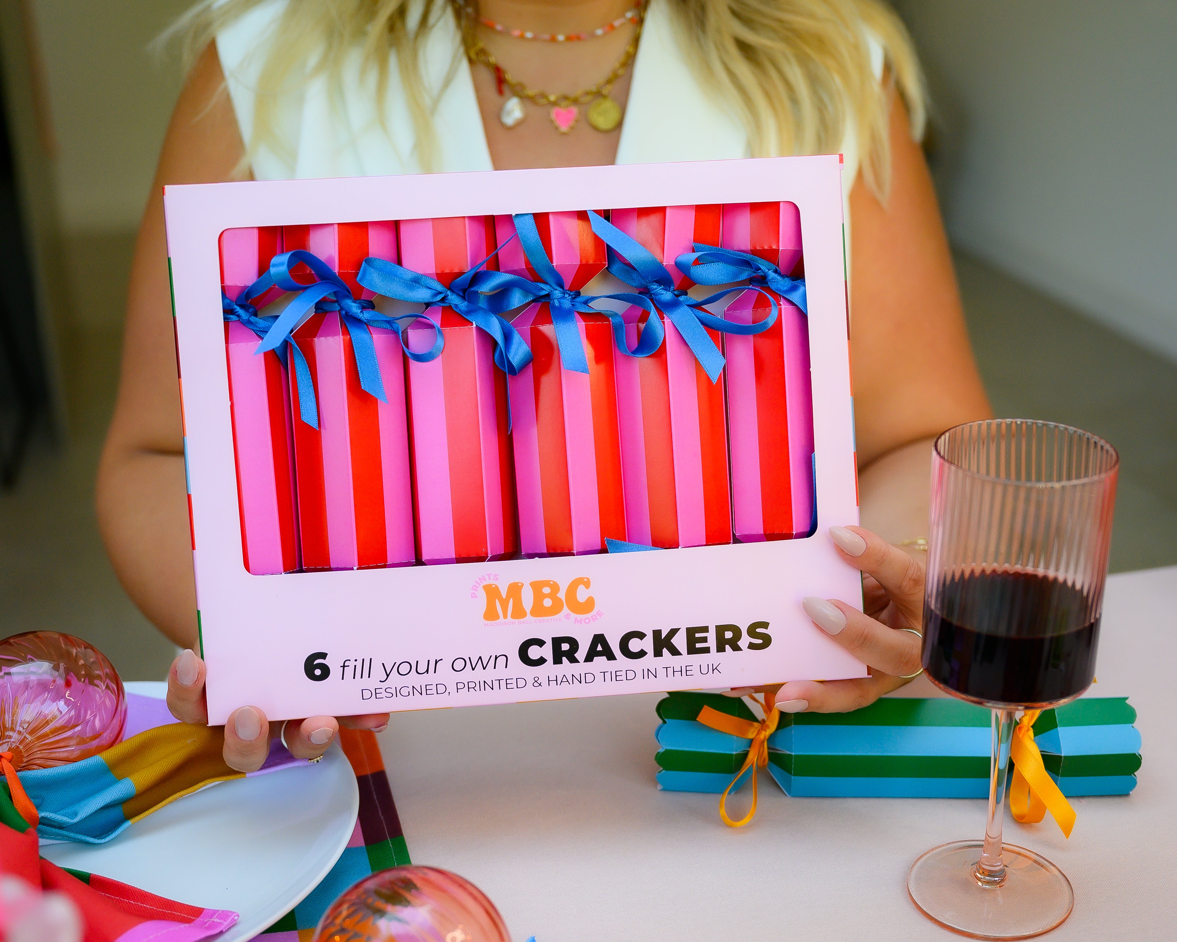 Red & Pink Stripe Christmas Crackers