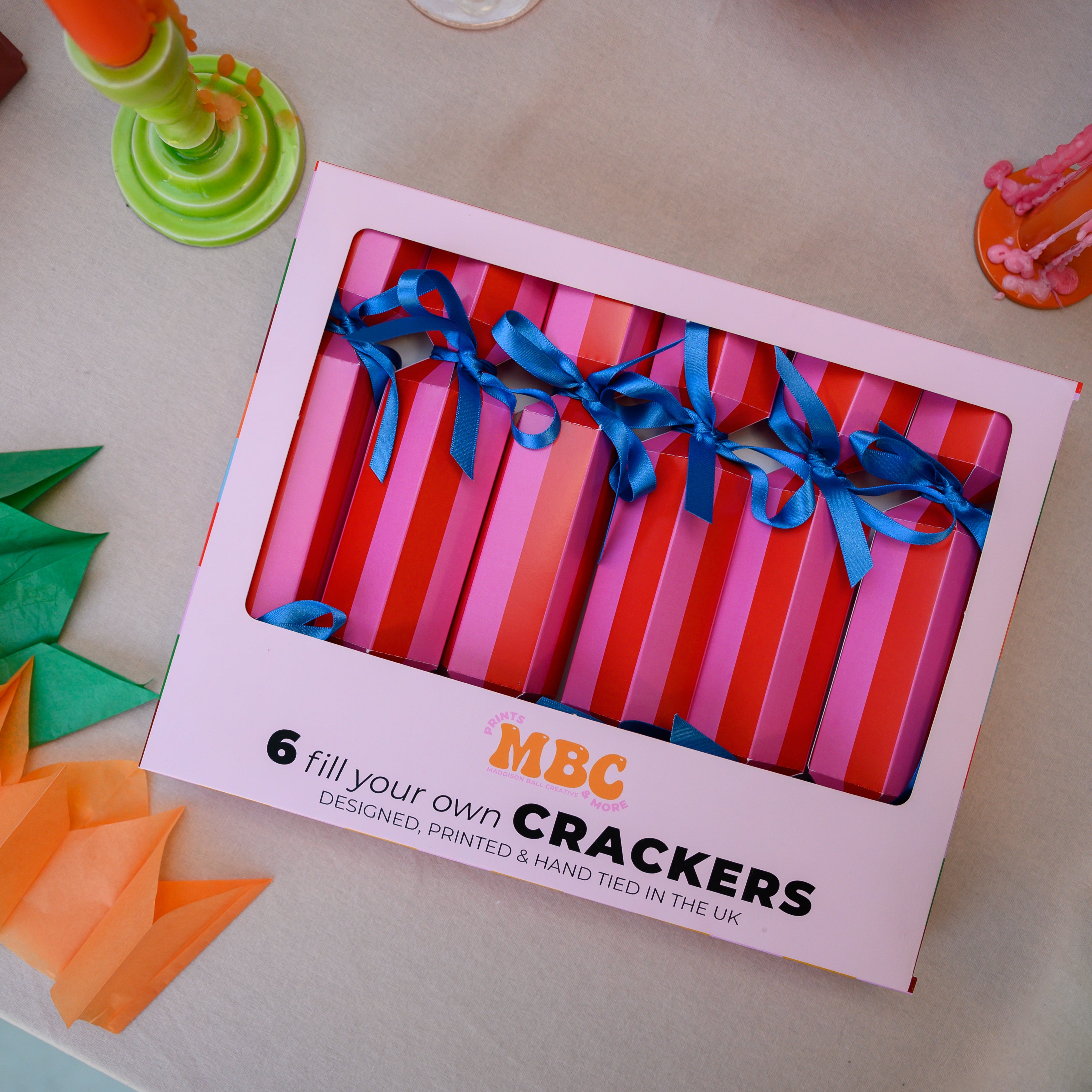 Red & Pink Stripe Christmas Crackers