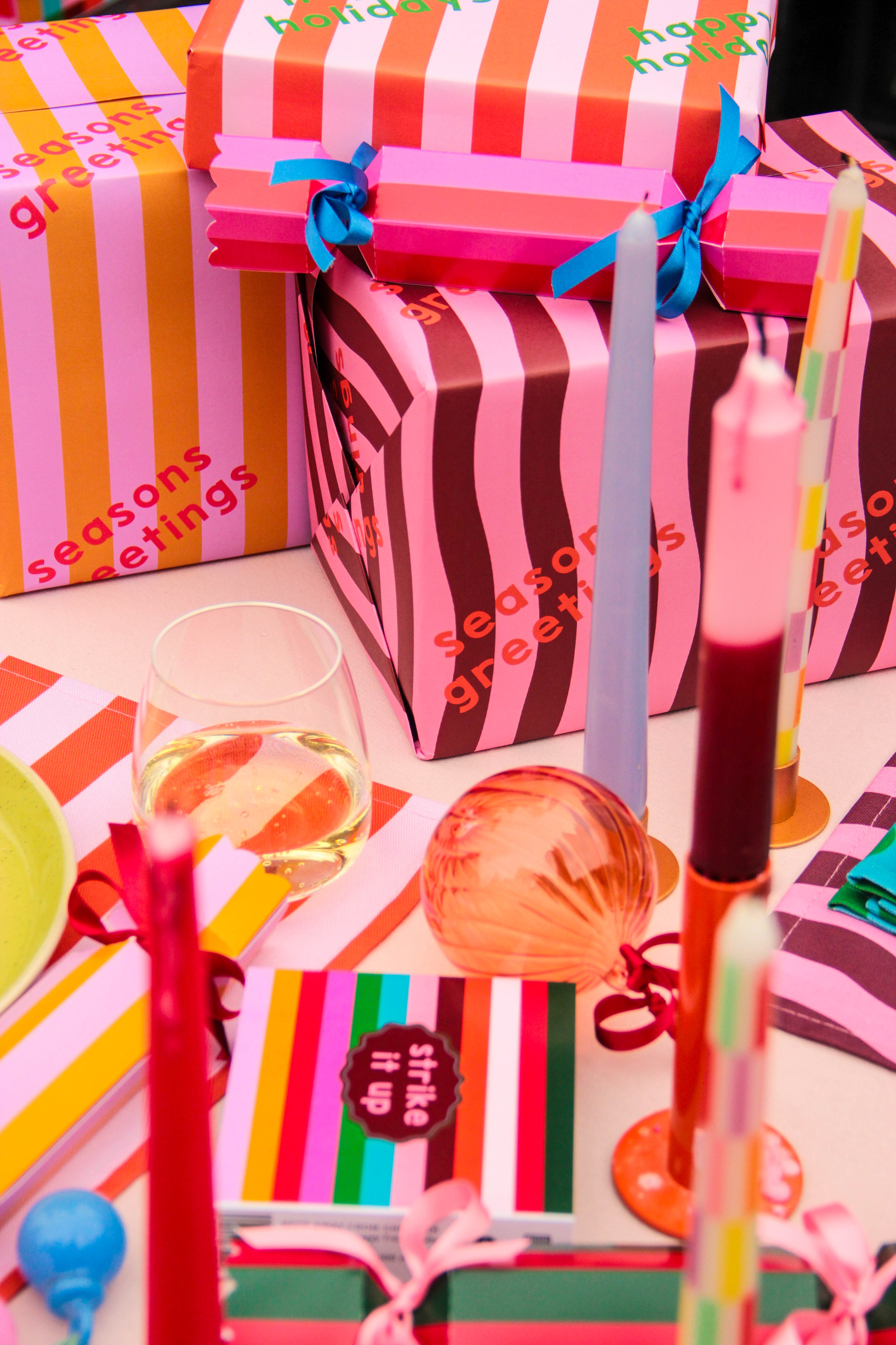 Pink & Maroon Happy Holidays Gift Wrap
