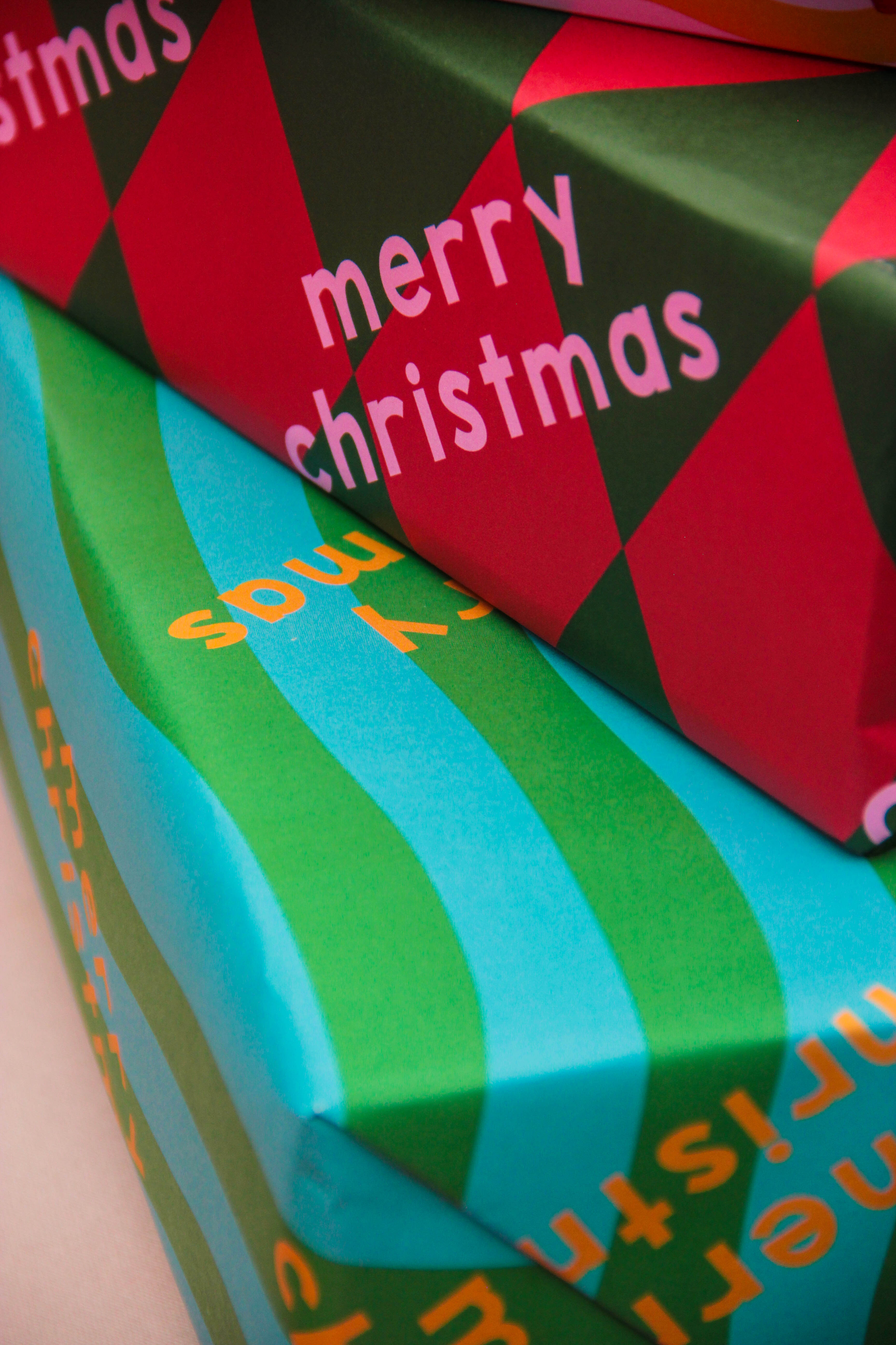 Blue & Green Merry Christmas Gift Wrap