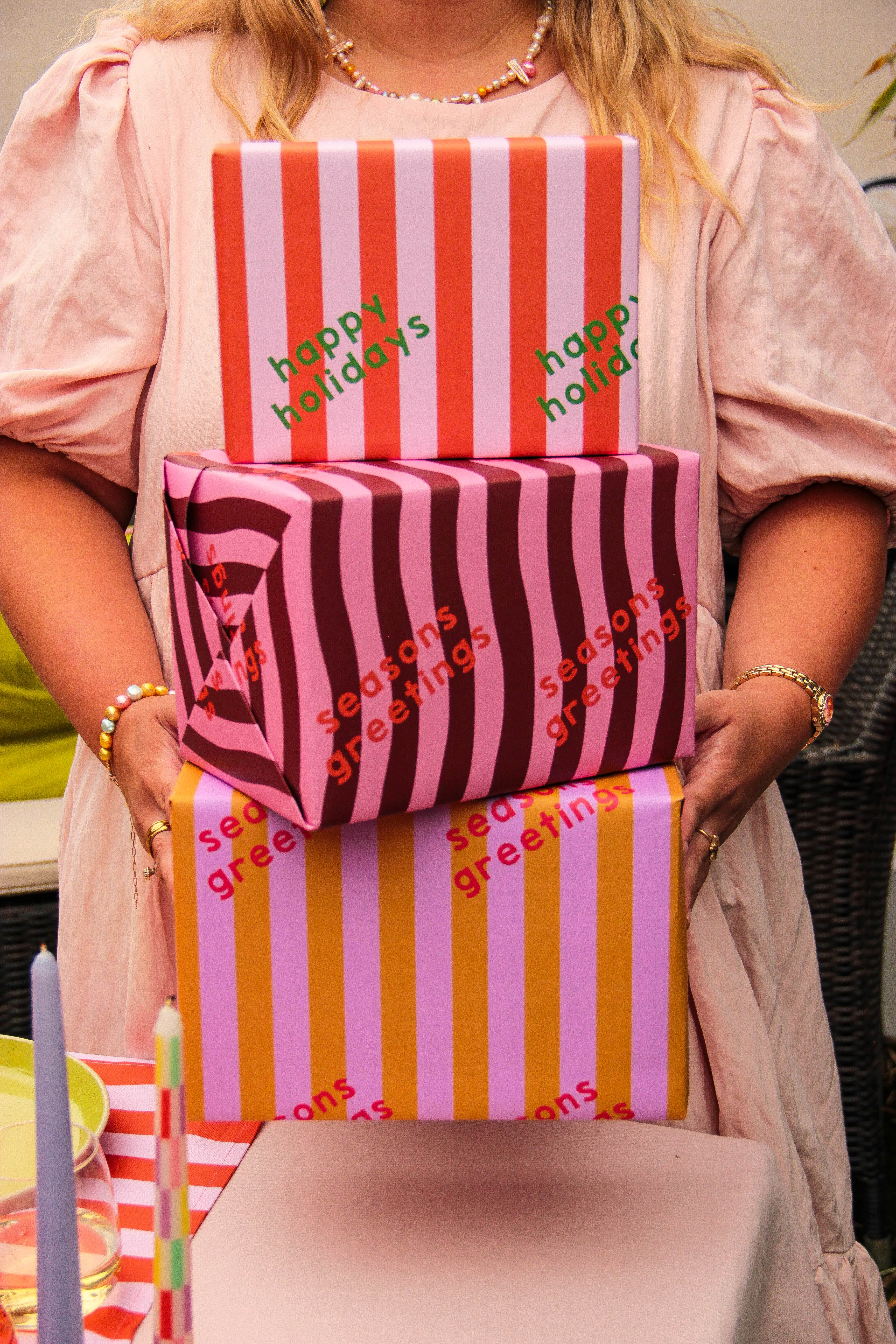 Pink & Maroon Happy Holidays Gift Wrap