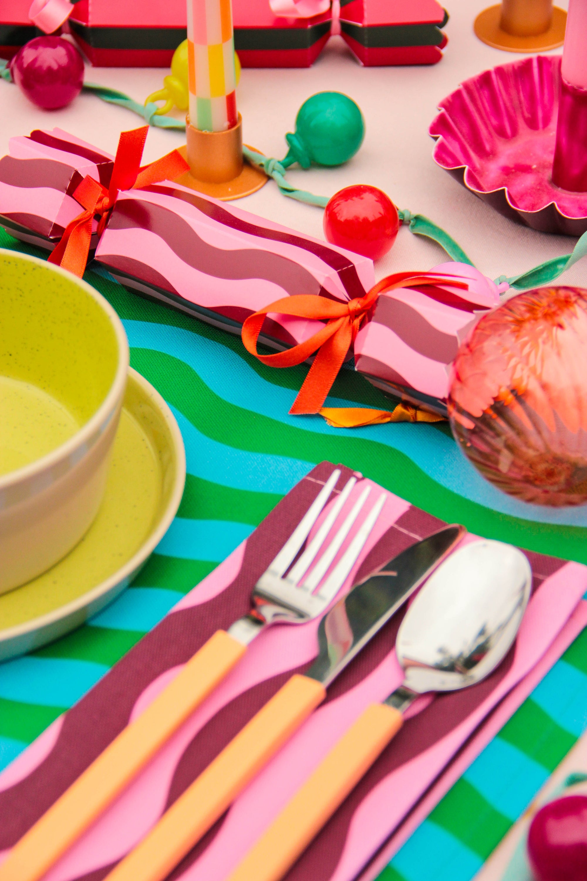Pink & Maroon Placemat/Napkin Pair