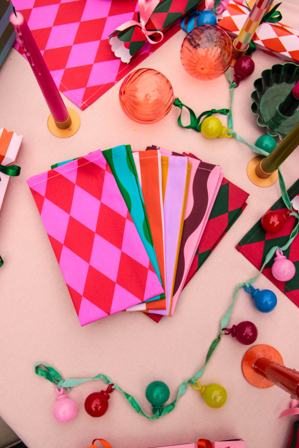 Pink & Maroon Placemat/Napkin Pair
