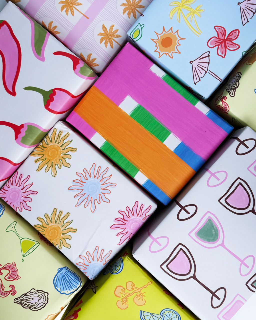 Blue Postcard Pattern Gift Wrap