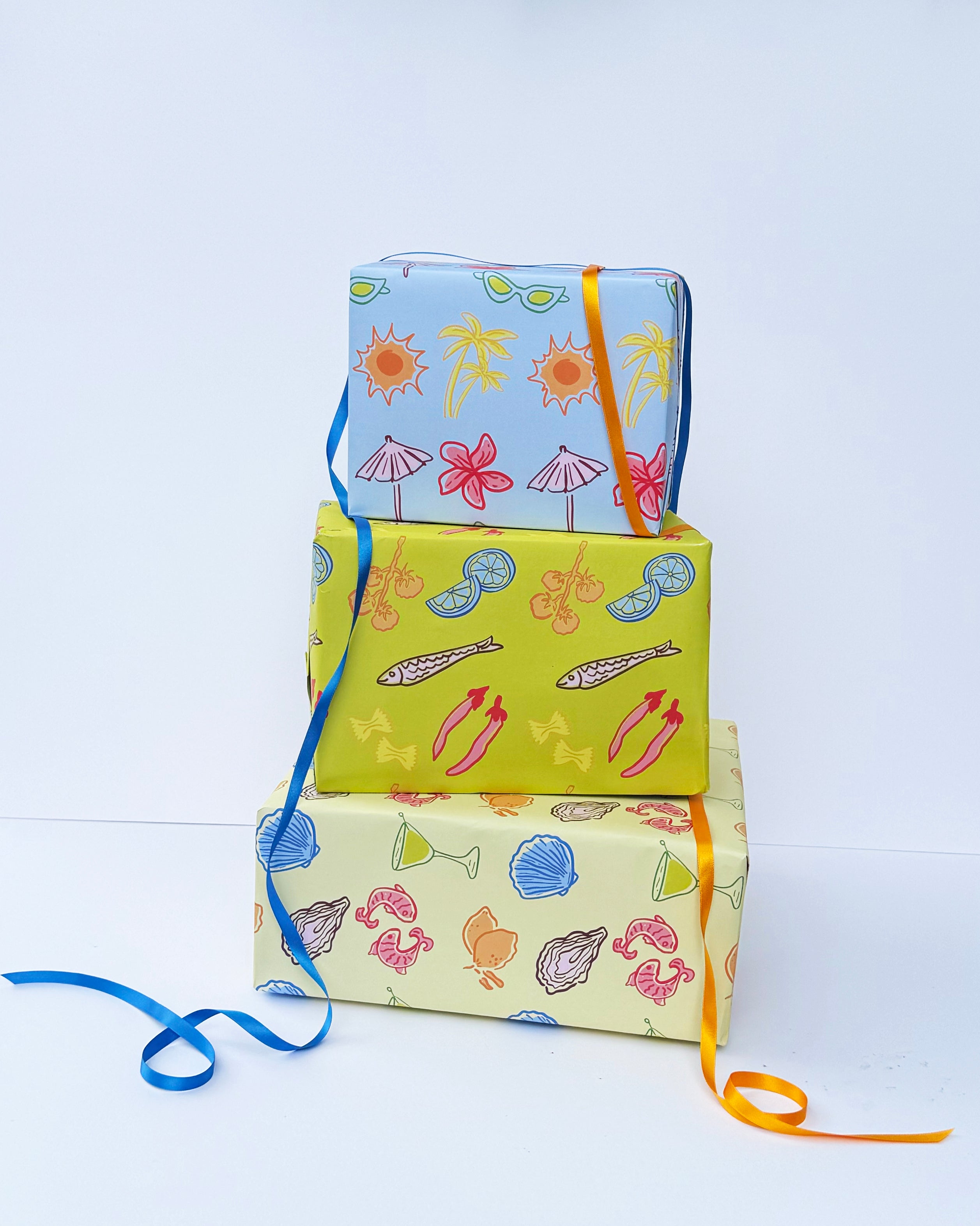 Blue Postcard Pattern Gift Wrap
