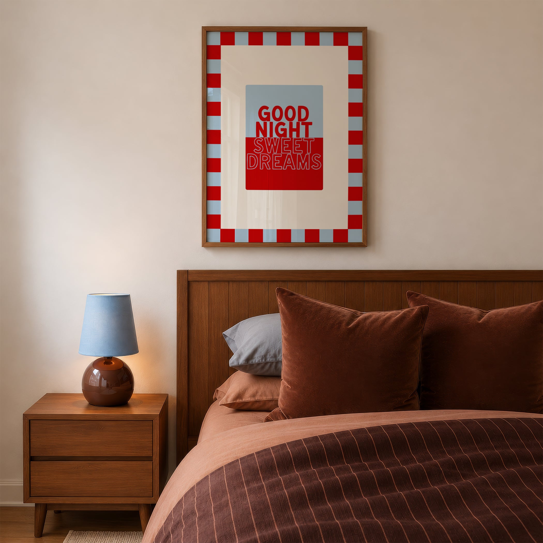 Good Night Sweet Dreams in Baby Blue & Crimson