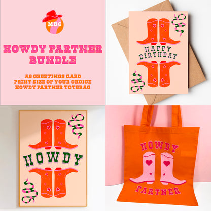 Howdy Partner Totebag, Card & Print Bundle