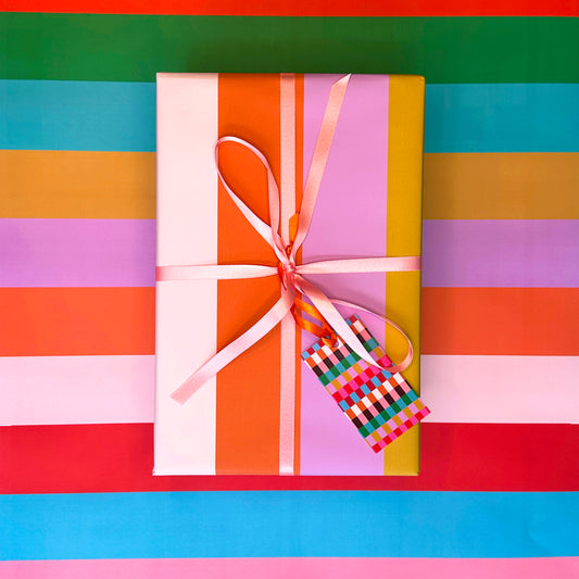 Stripe Gift Wrap Sheet with Gift Tag