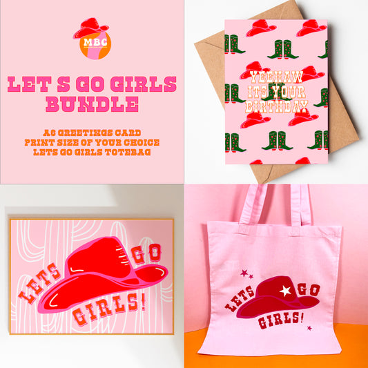 Let's Go Girls Totebag, Card & Print Bundle