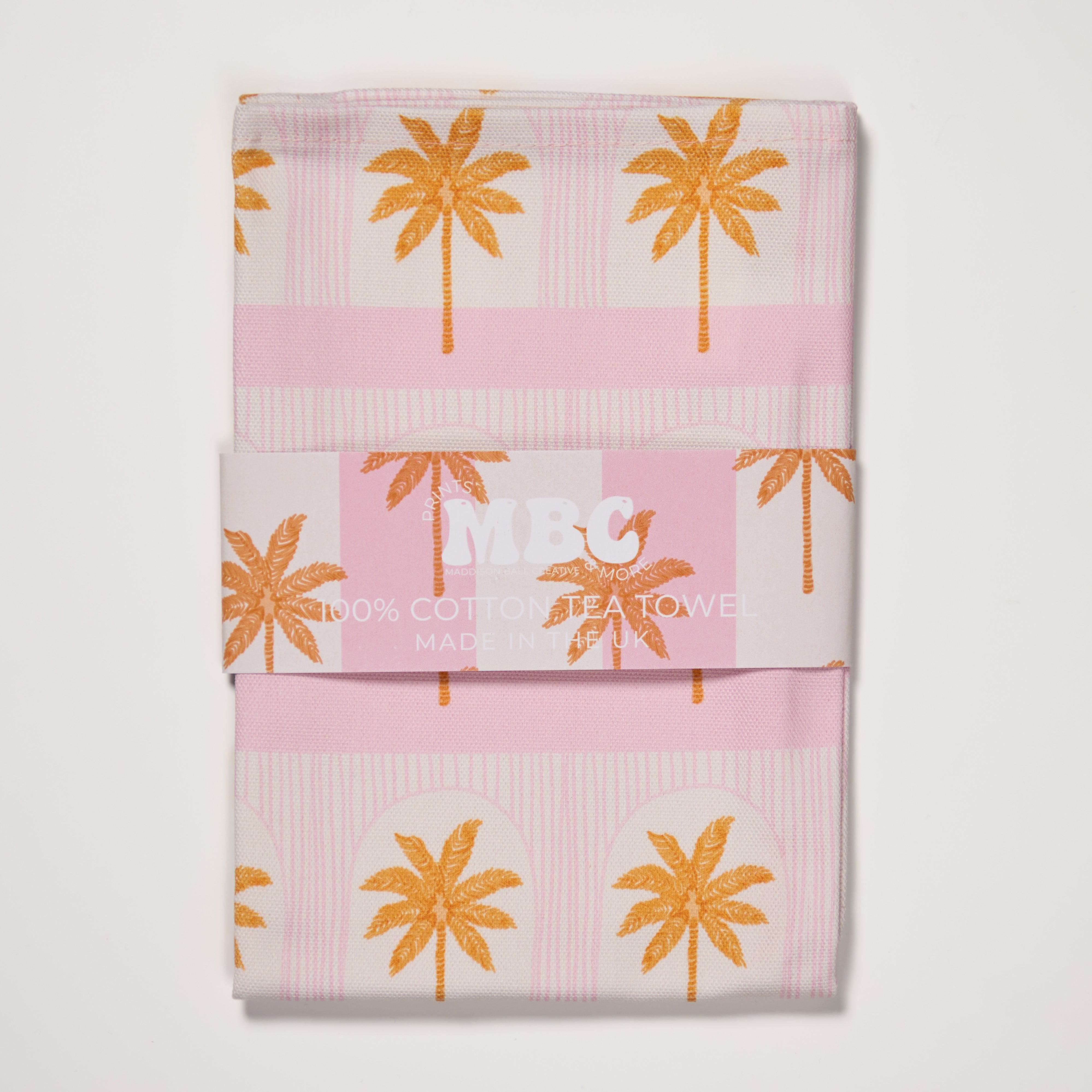 Palm Tile Pink Tea Towel