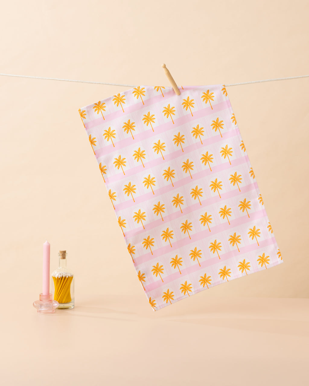 Palm Tile Pink Tea Towel