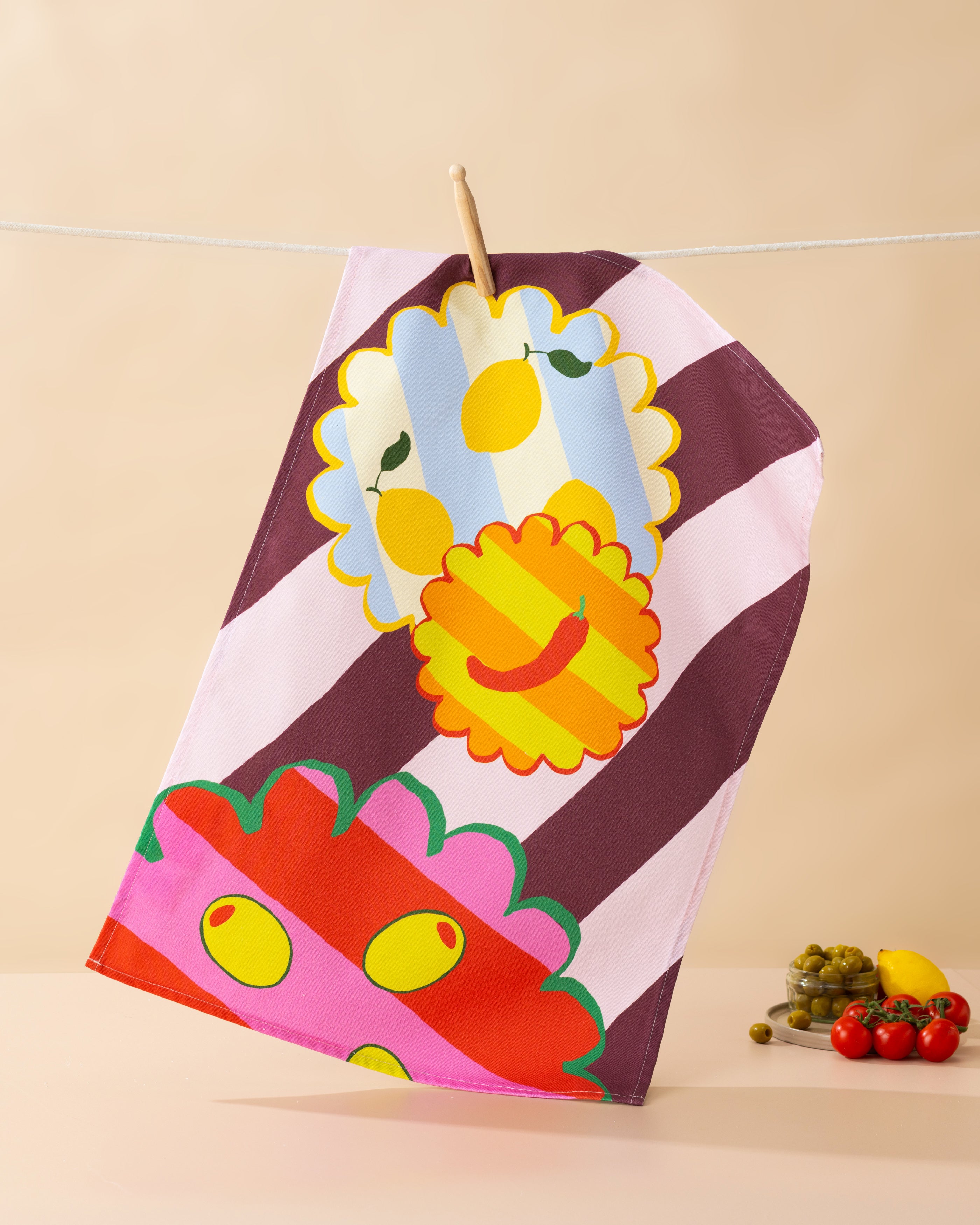Olive Kitchen Print Tea Towel