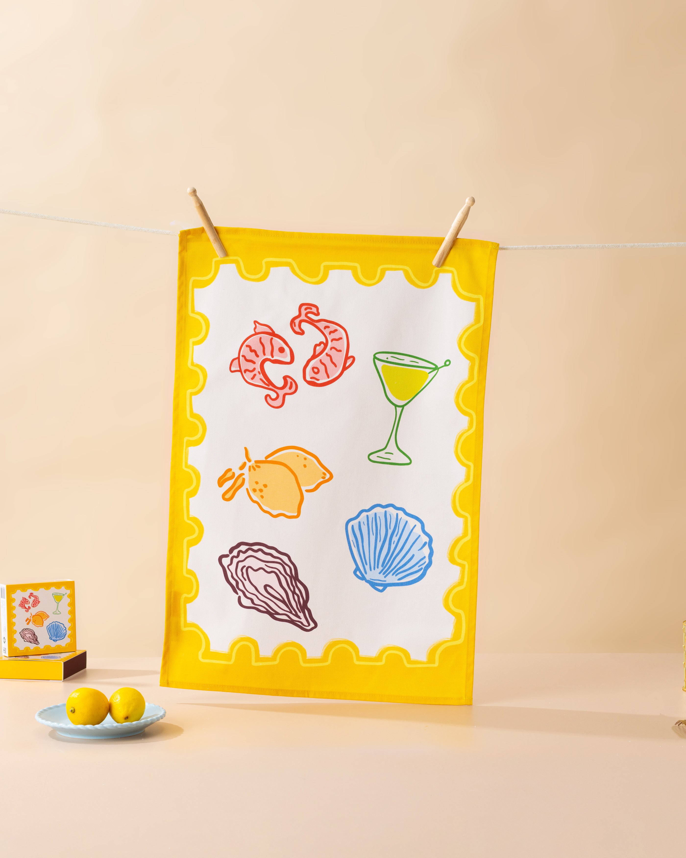 Yellow Postcard Tea Towel
