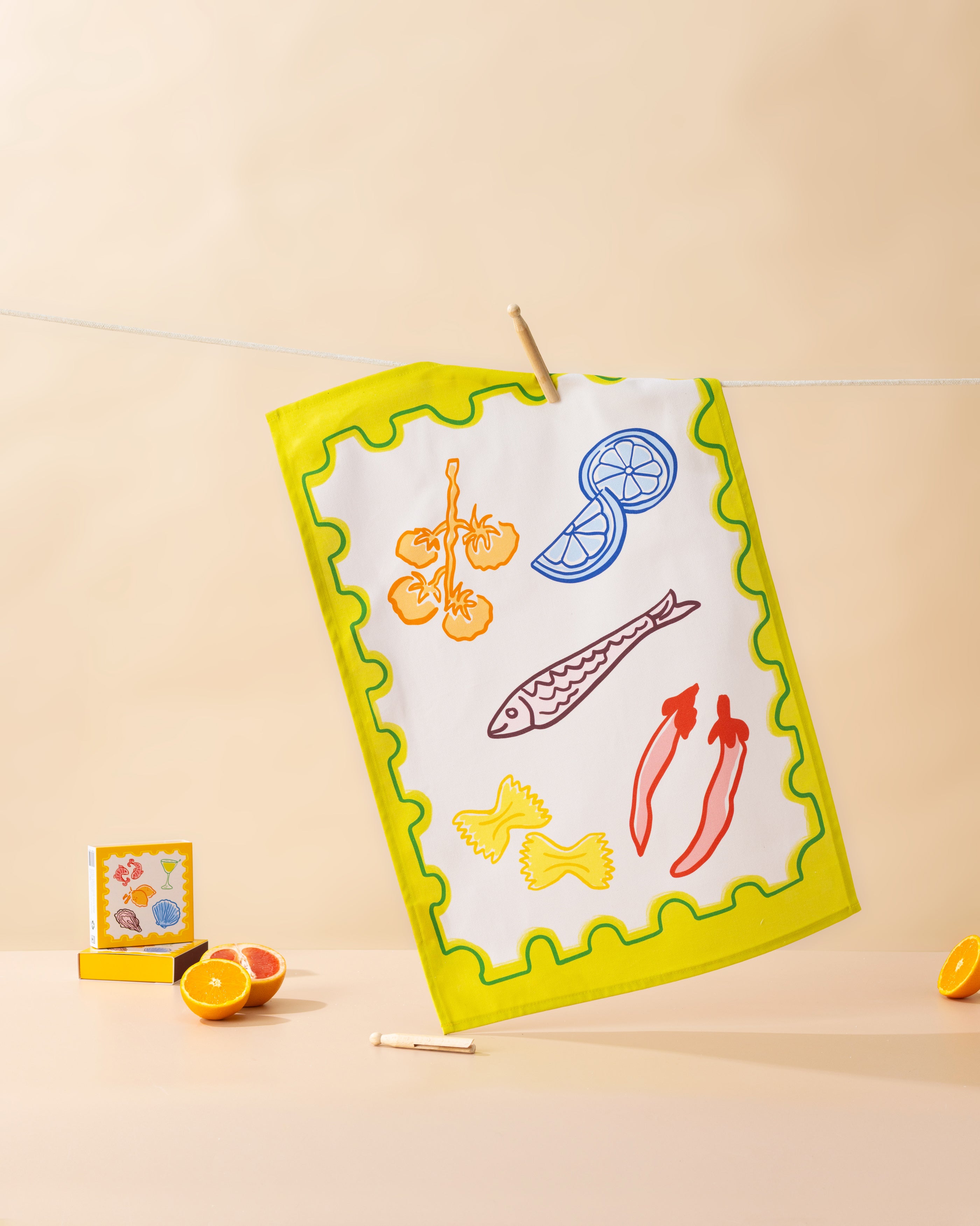 Green Postcard Tea Towel