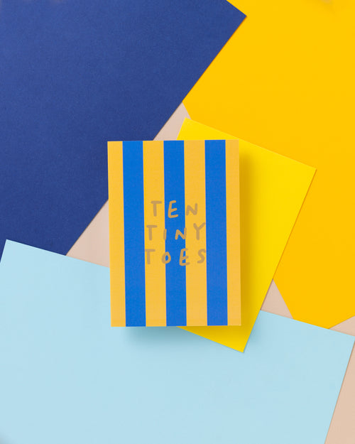 A6 Ten Tiny Toes Foil Card Blue & Yellow