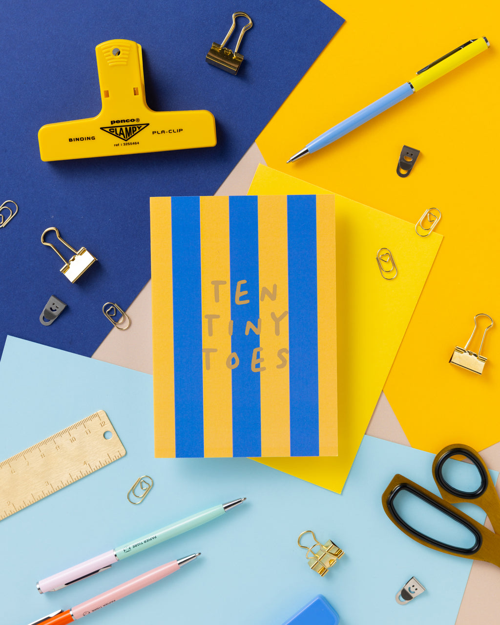 A6 Ten Tiny Toes Foil Card Blue & Yellow