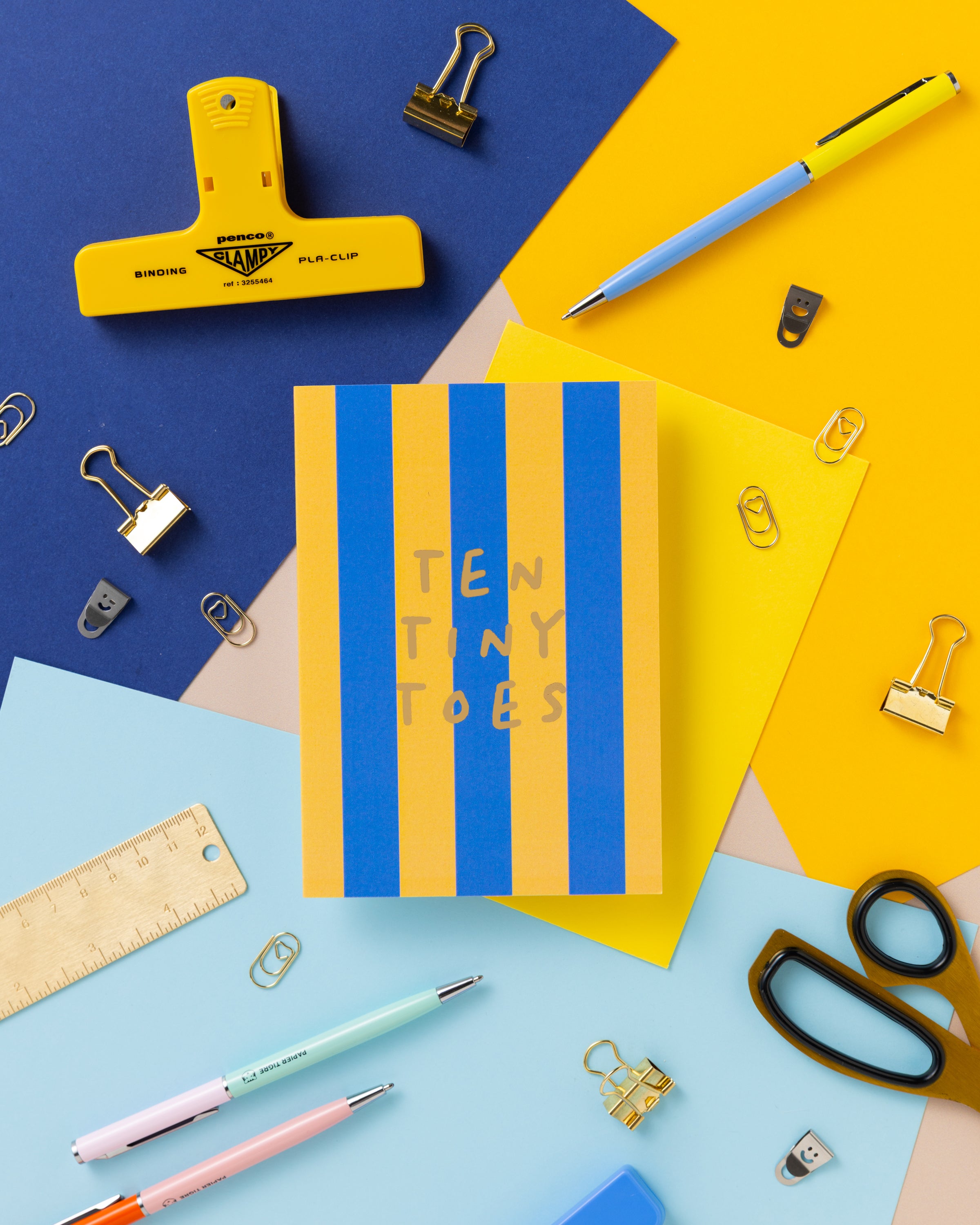 A6 Ten Tiny Toes Foil Card Blue & Yellow