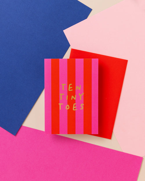 A6 Ten Tiny Toes Foil Card Red & Pink